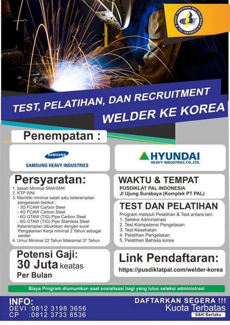 Biaya p to p korea welder  Di LPK TANJUNG BAHARI kami telah bekerja sama dengan berbagai perusahaan yang telah memiliki surat – surat resmi untuk pemeberangkatan jalur P to P